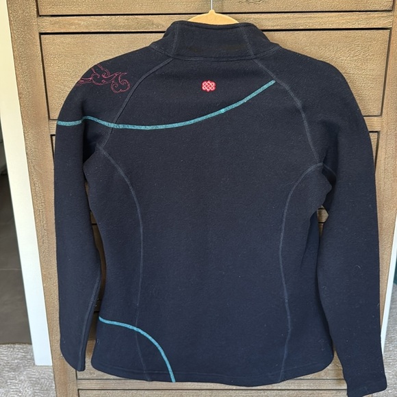 Sherpa Navy Wool Blend Jacket Womens XS winter zip up embroidered activewear - Picture 2 of 13